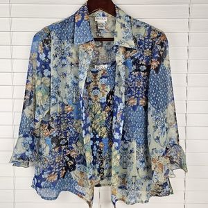 NICOLA 2pc Tank and Sheer Button Down Blouse